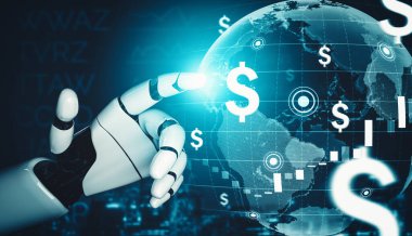 MLP 3D yorumlama fütüristik robot teknolojisi geliştirme, yapay zeka yapay zeka ve makine öğrenme kavramı. İnsan hayatının geleceği için küresel robot biyonik bilim araştırması.