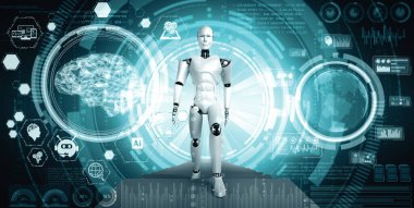 MLP 3D illüstrasyon robotu, 4. Sanayi Devrimi kavramındaki yapay zeka ve makine öğrenme sürecini kullanarak büyük verileri analiz ediyor..