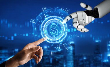 MLP 3D Rending futuristik robot teknolojisi geliştirme, yapay zeka yapay zeka ve makine öğrenme konsepti. İnsan hayatının geleceği için küresel robot biyonik bilim araştırması.