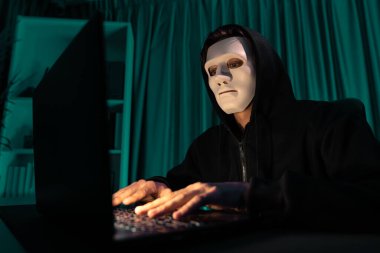 Beyaz suçlu anonim maskesi kodlama şifrelemesi yüklüyor. Programlama ile güvensiz mahremiyet sağlamaya çalışıyor. Bilgisayardan fidye için büyük bir veritabanı almaya çalışıyor. Bireysel.