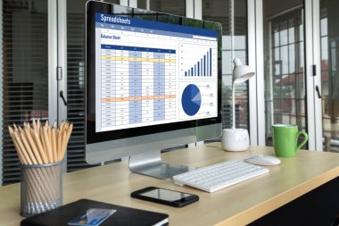 Spreadsheet document information financial startup concept. data and graphs in spreadsheet documents for online analysis project dashboard accounting digital snugly