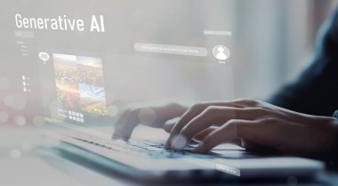 Yapay zeka mühendisliği, büyük veri ve yapay zeka makinesi kavramında yapay zeka beyin işlemcisiyle iş desteği için üretken yapay zeka kullanmayı öğrenen insan etkileşimi. EIDE