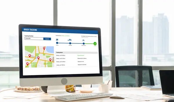 stock image Delivery tracking system for e-commerce and modish online business to timely goods transportation and delivery