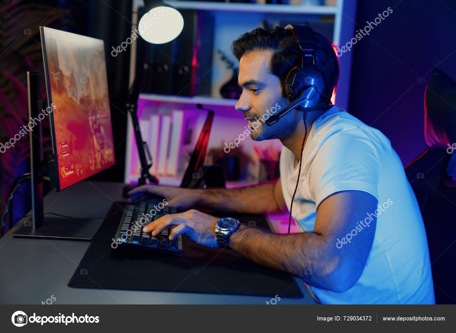 Smart Gaming Streamer Enjoy Playing Battle Team Streaming Online