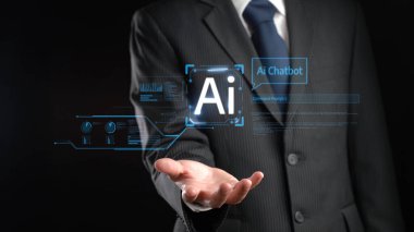 Yapay zeka sanal asistanı Chatbot ile yapay zeka konsepti ile insan etkileşimi, yapay zeka mühendisliği, LLM yapay zeka derin öğrenimi iş desteği için üretken yapay zeka kullanımı. FaaS