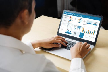 Computer software for website traffic analytics data on computer screen. Concept of SEO search engine optimization and customer targeting for online business snugly