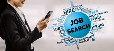 İnsan Kaynakları İşe Alma ve İnsan Ağı Konsepti. Modern grafik arayüzü profesyonel eleman alımını ve personel arayışını gösteriyor. uds