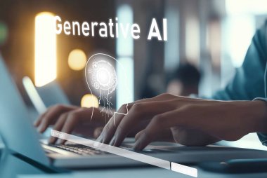 Yapay zeka mühendisliği, büyük veri ve yapay zeka makinesi kavramında yapay zeka beyin işlemcisiyle iş desteği için üretken yapay zeka kullanmayı öğrenen insan etkileşimi. EIDE