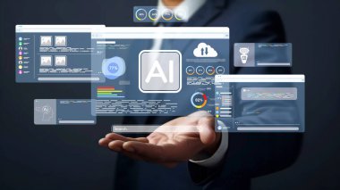 Yapay zeka mühendisliği, büyük veri ve yapay zeka makinesi kavramında yapay zeka beyin işlemcisiyle iş desteği için üretken yapay zeka kullanmayı öğrenen insan etkileşimi. EIDE