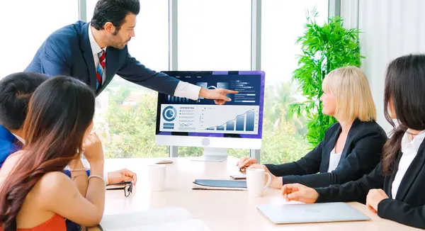 stock image Business data dashboard provide business intelligence analytic for marketing strategy planning snugly with big data set to analyze customer demands and foreseeing business future