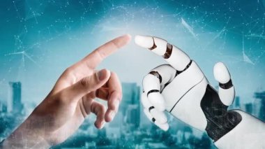 MLP Fütürist robot yapay zeka devrimci yapay zeka teknoloji geliştirme ve makine öğrenme kavramı. İnsan hayatının geleceği için küresel robot biyonik bilim araştırması. 3B görüntüleme grafiği