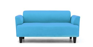 Beyaz arka planda açık mavi İskandinav tarzı çağdaş kanepe modern ve şık oturma odası için minimal mobilya tasarımı. uds