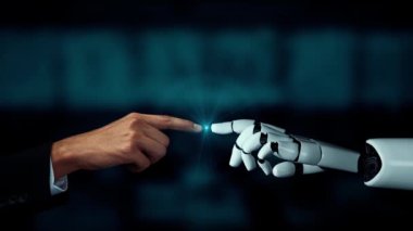 MLP Fütürist Robot Yapay Zeka, yapay zeka, yapay zeka, teknoloji geliştirme ve makine öğrenme kavramlarını aydınlatıyor. İnsan hayatının geleceği için küresel robot biyonik bilim araştırması. 3B görüntüleme grafiği.