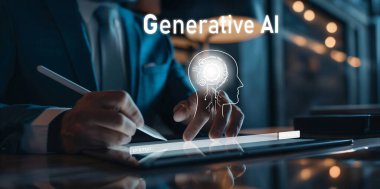 Yapay zeka mühendisliği, büyük veri ve yapay zeka makinesi kavramında yapay zeka beyin işlemcisiyle iş desteği için üretken yapay zeka kullanmayı öğrenen insan etkileşimi. EIDE