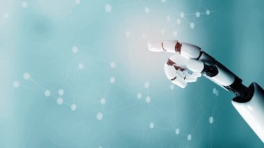 MLP Fütürist robot yapay zeka devrimci yapay zeka teknoloji geliştirme ve makine öğrenme kavramı. İnsan hayatının geleceği için küresel robot biyonik bilim araştırması. 3B görüntüleme grafiği