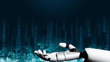MLP Fütürist robot yapay zeka devrimci yapay zeka teknoloji geliştirme ve makine öğrenme kavramı. İnsan hayatının geleceği için küresel robotik RPA bilim araştırması. 3B görüntüleme grafiği.
