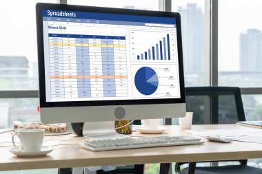 Spreadsheet document information financial startup concept. data and graphs in spreadsheet documents for online analysis project dashboard accounting digital snugly