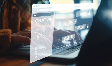 Yapay zeka sanal asistanı Chatbot ile yapay zeka konsepti ile insan etkileşimi, yapay zeka mühendisliği, LLM yapay zeka derin öğrenimi iş desteği için üretken yapay zeka kullanımı. EIDE