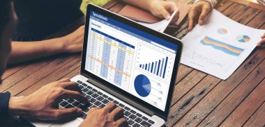 Spreadsheet document information financial startup concept. data and graphs in spreadsheet documents for online analysis project dashboard accounting digital snugly