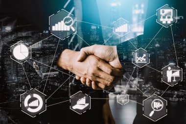 İş ve Finans Konsepti Veri Analizi. Kâr analitiği, çevrimiçi pazarlama araştırması ve dijital iş stratejisi için bilgi raporunun gelecekteki bilgisayar teknolojisini gösteren grafik arayüzü.