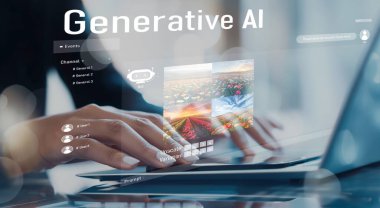 Yapay zeka mühendisliği, büyük veri ve yapay zeka makinesi kavramında yapay zeka beyin işlemcisiyle iş desteği için üretken yapay zeka kullanmayı öğrenen insan etkileşimi. EIDE