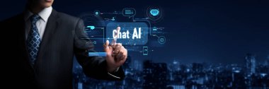 Yapay zeka sanal asistanı Chatbot ile yapay zeka konsepti ile insan etkileşimi, yapay zeka mühendisliği, LLM yapay zeka derin öğrenimi iş desteği için üretken yapay zeka kullanımı. FaaS