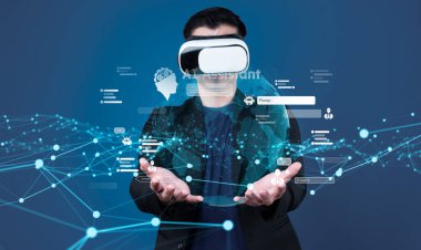 Yapay zeka sanal asistanı Chatbot ile yapay zeka konsepti ile insan etkileşimi, yapay zeka mühendisliği, LLM yapay zeka derin öğrenimi iş desteği için üretken yapay zeka kullanımı. FaaS
