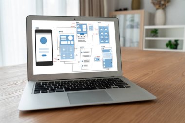 Model mobil uygulama ve web sitesi için UX UI tasarım süreci. Profesyonel uygulama geliştiricisi için kablo grafiğinin yaratıcı prototipi .