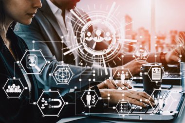 İnsan Kaynakları İşe Alma ve İnsan Ağı Konsepti. Modern grafik arayüzü profesyonel eleman alımını ve personel arayışını gösteriyor. uds