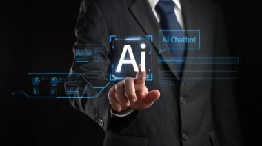 Yapay zeka sanal asistanı Chatbot ile yapay zeka konsepti ile insan etkileşimi, yapay zeka mühendisliği, LLM yapay zeka derin öğrenimi iş desteği için üretken yapay zeka kullanımı. FaaS