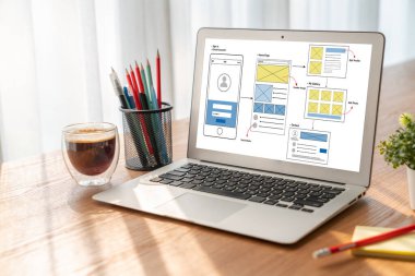 Model mobil uygulama ve web sitesi için UX UI tasarım süreci. Profesyonel uygulama geliştiricisi için kablo grafiğinin yaratıcı prototipi .
