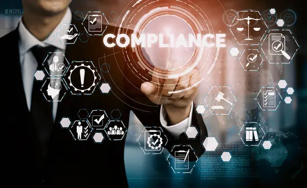 stock image Compliance rule law and regulation graphic interface for business quality policy planning to meet international standard. uds