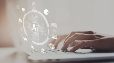 Yapay zeka mühendisliği, büyük veri ve yapay zeka makinesi kavramında yapay zeka beyin işlemcisiyle iş desteği için üretken yapay zeka kullanmayı öğrenen insan etkileşimi. EIDE