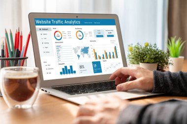 Computer software for website traffic analytics data on computer screen. Concept of SEO search engine optimization and customer targeting for online business snugly