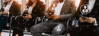 İnsan Kaynakları İşe Alma ve İnsan Ağı Konsepti. Modern grafik arayüzü profesyonel eleman alımını ve personel arayışını gösteriyor. uds