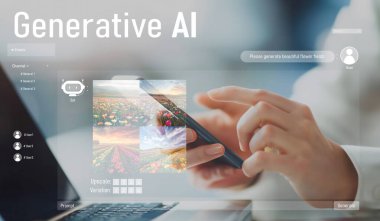 Yapay zeka mühendisliği, büyük veri ve yapay zeka makinesi kavramında yapay zeka beyin işlemcisiyle iş desteği için üretken yapay zeka kullanmayı öğrenen insan etkileşimi. EIDE