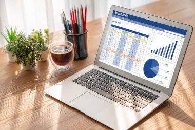 Spreadsheet document information financial startup concept. data and graphs in spreadsheet documents for online analysis project dashboard accounting digital snugly