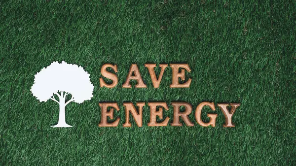 stock image Eco awareness campaign message on grass background striving to conserve energy consumption to reduce CO2 emission with commitment to solve global warming for sustainable and greener environment. Gyre