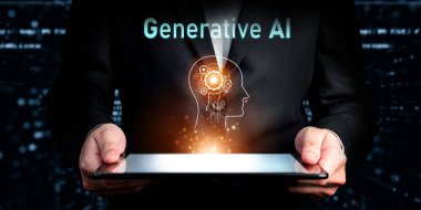 Yapay zeka sanal asistanı Chatbot ile yapay zeka konsepti ile insan etkileşimi, yapay zeka mühendisliği, LLM yapay zeka derin öğrenimi iş desteği için üretken yapay zeka kullanımı. FaaS