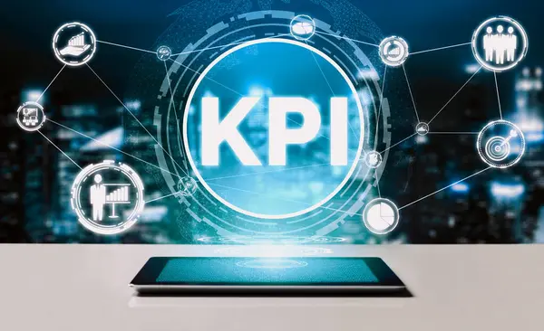 Stock image KPI Key Performance Indicator for Business Concept - Modern graphic interface showing symbols of job target evaluation and analytical numbers for marketing KPI management. uds