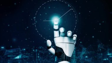 MLP Fütürist robot yapay zeka devrimci yapay zeka teknoloji geliştirme ve makine öğrenme kavramı. İnsan hayatının geleceği için küresel robot biyonik bilim araştırması. 3B görüntüleme grafiği