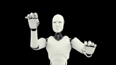 MLP Futuristik robot, yapay zeka CGI siyah ve yeşil arka plan üzerinde çalışıyor. Robot Adam 3D canlandırma.