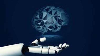 MLP Fütürist robot yapay zeka devrimci yapay zeka teknoloji geliştirme ve makine öğrenme kavramı. İnsan hayatının geleceği için küresel robot biyonik bilim araştırması. 3B görüntüleme grafiği