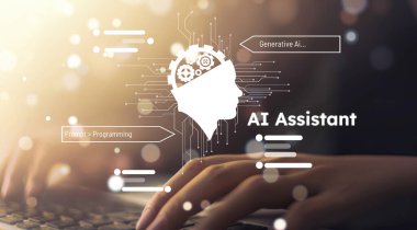 Yapay zeka mühendisliği, büyük veri ve yapay zeka makinesi kavramında yapay zeka beyin işlemcisiyle iş desteği için üretken yapay zeka kullanmayı öğrenen insan etkileşimi. EIDE