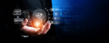 Yapay zeka sanal asistanı Chatbot ile yapay zeka konsepti ile insan etkileşimi, yapay zeka mühendisliği, LLM yapay zeka derin öğrenimi iş desteği için üretken yapay zeka kullanımı. FaaS
