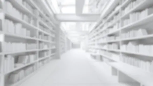 Stock image Blur background of public clean library with white minimal furniture and expansive shelves under bright lighting. Architecture and public space design concept. Design for architectural review. Spate.