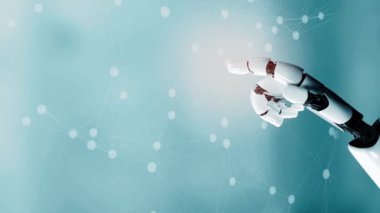 MLP Fütürist robot yapay zeka devrimci yapay zeka teknoloji geliştirme ve makine öğrenme kavramı. İnsan hayatının geleceği için küresel robot biyonik bilim araştırması. 3B görüntüleme grafiği
