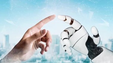 MLP Fütürist robot yapay zeka devrimci yapay zeka teknoloji geliştirme ve makine öğrenme kavramı. İnsan hayatının geleceği için küresel robot biyonik bilim araştırması. 3B görüntüleme grafiği