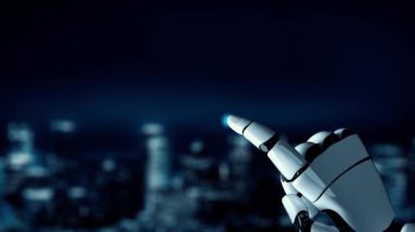 MLP Fütürist Robot Yapay Zeka, yapay zeka, yapay zeka, teknoloji geliştirme ve makine öğrenme kavramlarını aydınlatıyor. İnsan hayatının geleceği için küresel robot biyonik bilim araştırması. 3B görüntüleme grafiği.