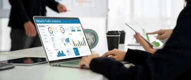 Computer software for website traffic analytics data on computer screen. Concept of SEO search engine optimization and customer targeting for online business snugly